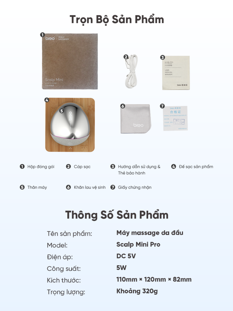 Máy Massage Đầu Breo Scalp Mini Pro – Tia Hồng Ngoại Kích Thích Mọc Tóc – Xoa Bóp Đa Điểm Tuần Hoàn Lưu Thông Máu