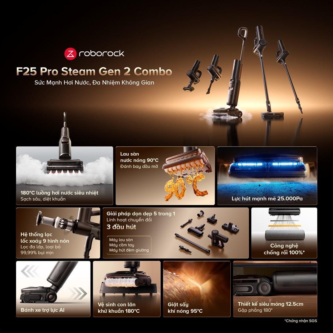 F25 Pro Steam Gen 2 Combo May hut bui lau san 5 in 1 moi tu Roborock 1