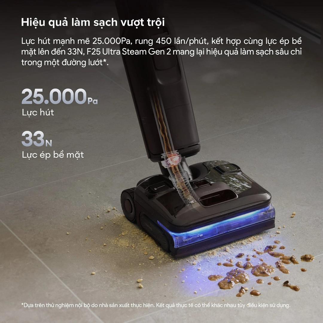 Roborock ra mat F25 Ultra Steam Gen 2 May hut bui lau san hoi nuoc 180°C lam sach sat mep hieu qua 4